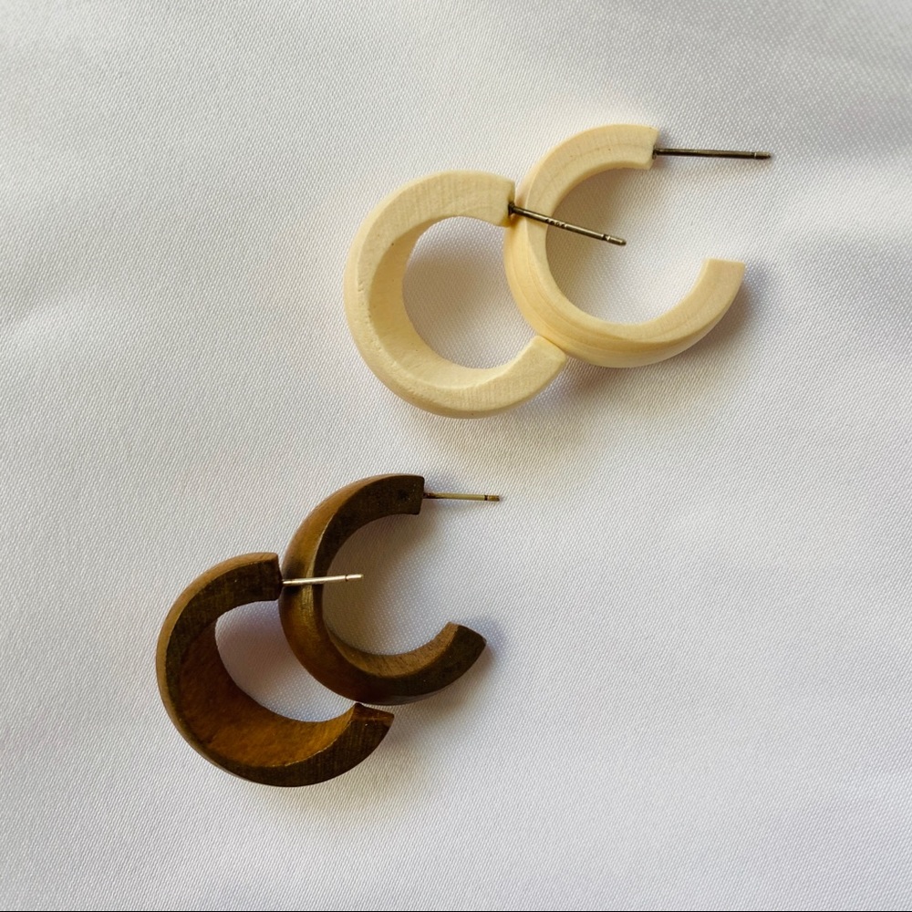 💙Wood Nature boho Hoop Earrings - Picture 7 of 12
